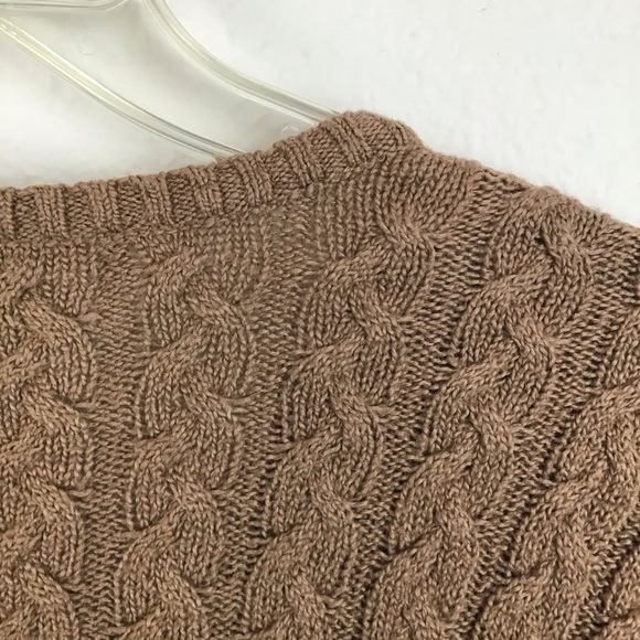 Talbots V-neck cable knit sweater in brown-L - Picture 7 of 8